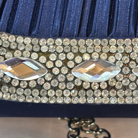 Lulu Townsend Clutch Pleated Blue Satin Rhinestone‎ Women Chain - Picture 7 of 12